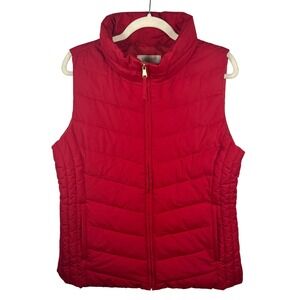 Talbots Outlet Puffer Vest Medium Red Quilted Full Gold Zipper Preppy Gorpcore